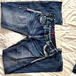 Rock & Roll Cowgirl Dark Blue Boot Cut Jeans Sz 27x 34